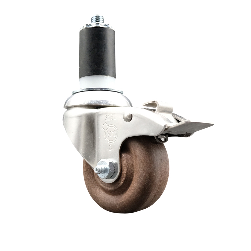 High Temperature Glass Filled Nylon Swivel Stem Caster with 3 in. Brown Caster Wheel, 1.5 in. Expanding Stem - 316 Stainless Steel Caster