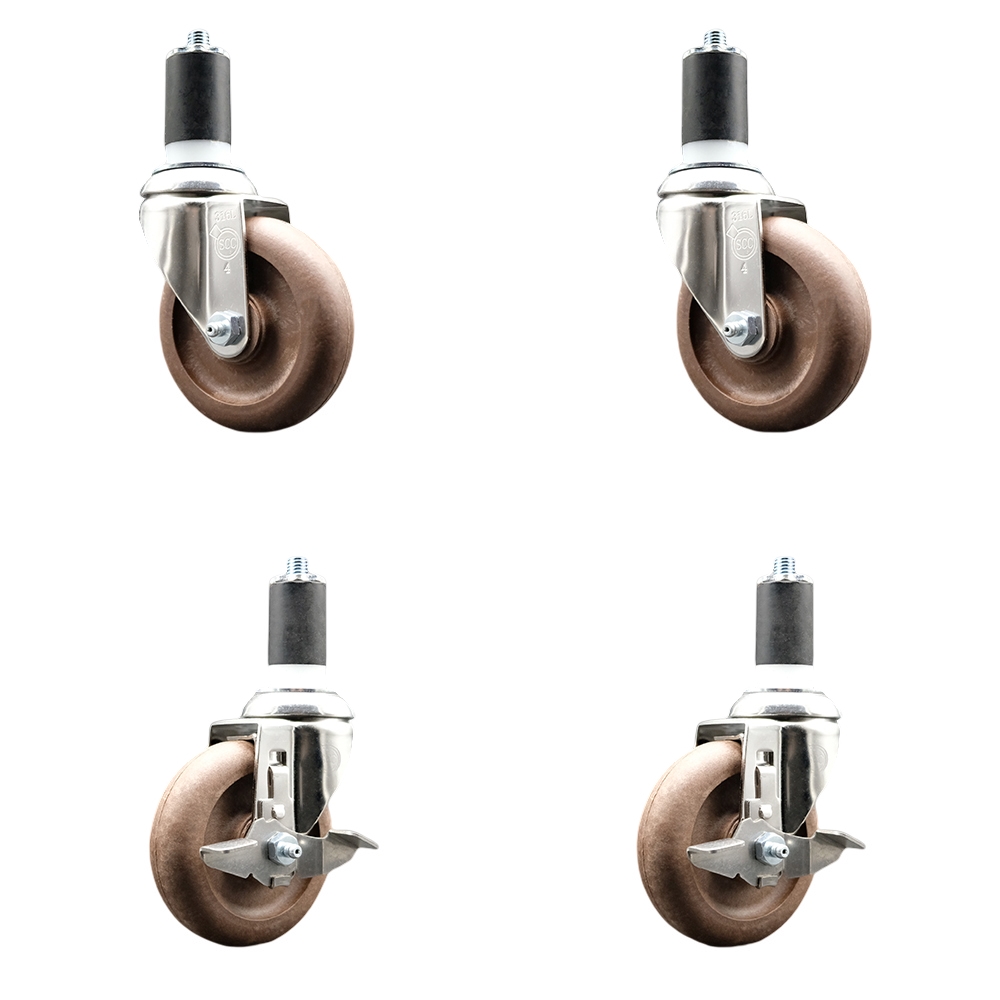 High Temperature Glass Filled Nylon Swivel Stem Caster with 4 in. Caster Wheel- 316 Stainless Steel Caster - Set of 4