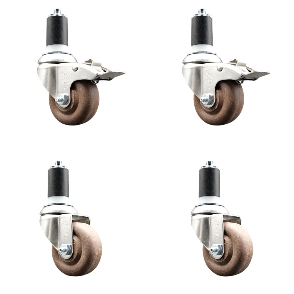 High Temperature Glass Filled Nylon Swivel Stem Caster with 3 in. Caster Wheel, - 316 Stainless Steel Caster - Set of 4