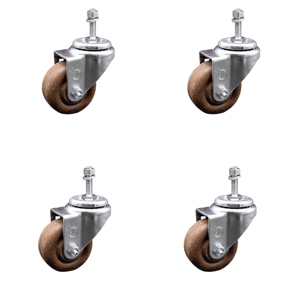 High Temperature Glass Filled Nylon Swivel Threaded Stem Caster with 3.5 x 1.25 in. Brown Wheels & 10 mm Stems - Set of 4