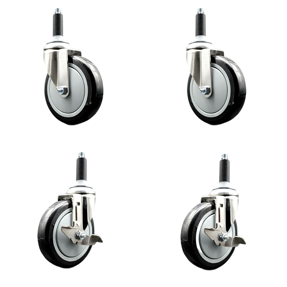 Polyurethane Swivel Stem Caster with 5 in. Black Caster Wheels, 0.87 in. Expanding Stems - 316 Stainless Steel Casters - Set of 4