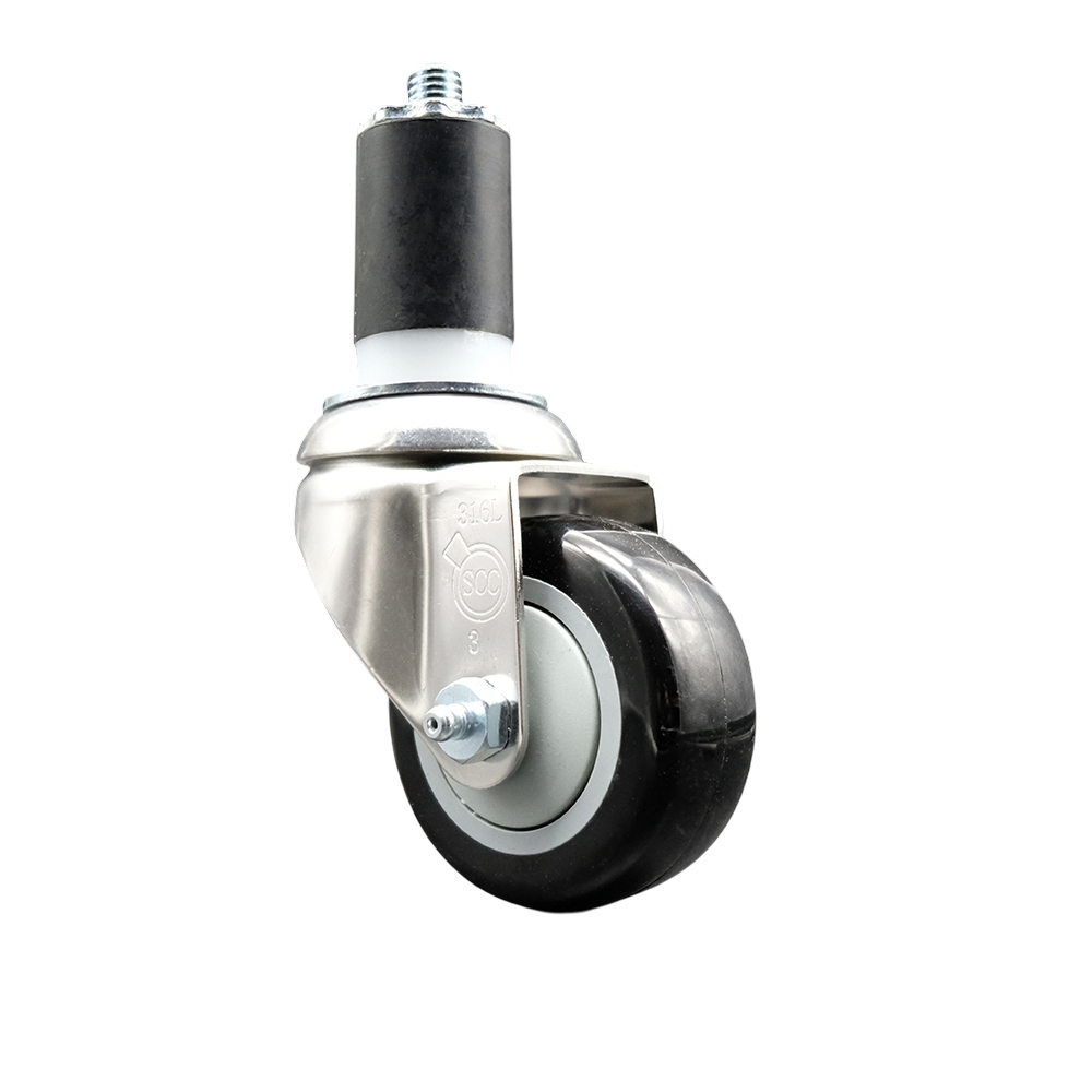 Polyurethane Swivel Stem Caster with 3.5 in. Black Caster Wheels, 1.5 in. Expanding Stem - 316 Stainless Steel Caster