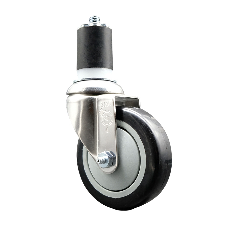 Polyurethane Swivel Stem Caster with 4 in. Black Caster Wheels, 1.75 in. Expanding Stem - 316 Stainless Steel Caster