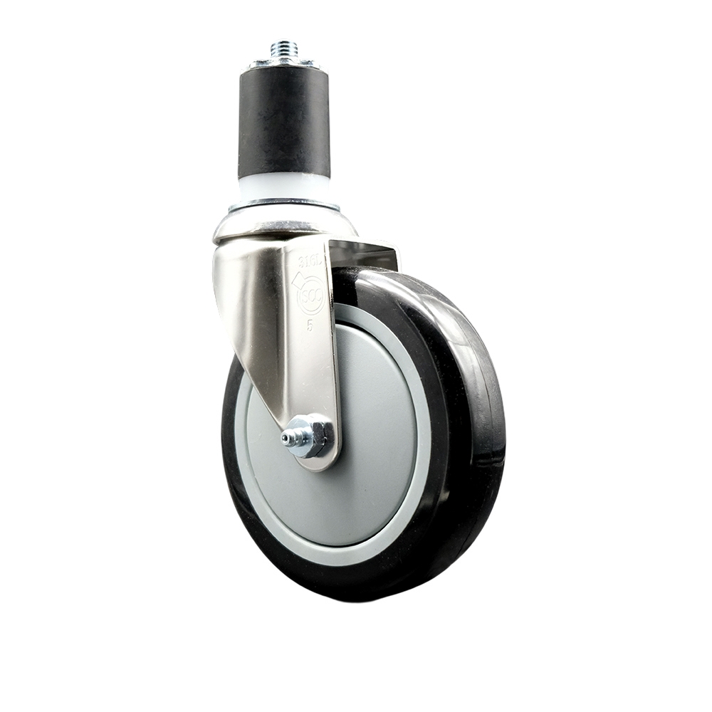 Polyurethane Swivel Stem Caster with 5 in. Black Caster Wheels, 1.75 in. Expanding Stem - 316 Stainless Steel Caster