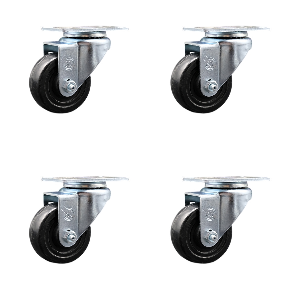 SCC-SS20S314-HRS-4 Stainless Steel Hard Rubber Swivel Top Plate Caster with 3 x 1.25 in. Black Wheels - Set of 4