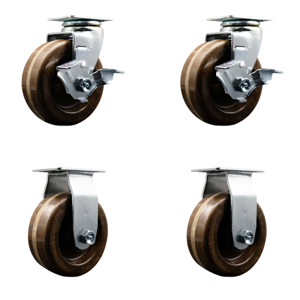 SCC-20S520-PHRHT-TLB-2-R-2 Swivel & Rigid Plate Caster 5 in. by 2 in. High Temperature Phenolic Wheel Roller Bearing, Brown - Set of 5