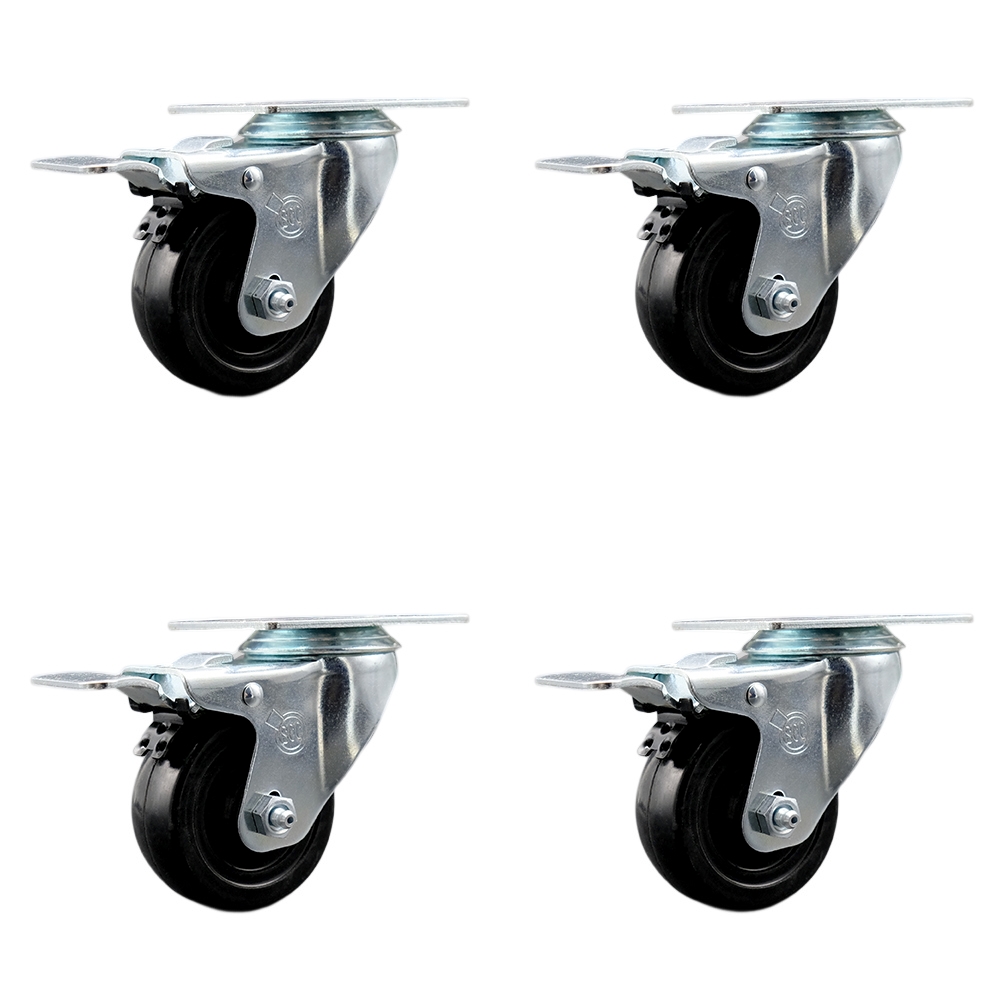 SCC-SSTTL20S314-HRS-4 Stainless Steel Hard Rubber Swivel Top Plate Caster with 3 x 1.25 in. Black Wheels - Set of 4
