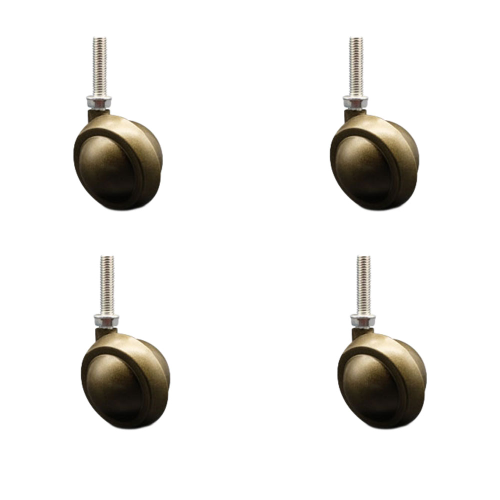 2 in. Swivel Metal Ball Caster Wheels for Furniture Windsor Antique Brass Finish with 0.375 in. 16 TPI x 1.5 in. Threaded Stem - Set of 4