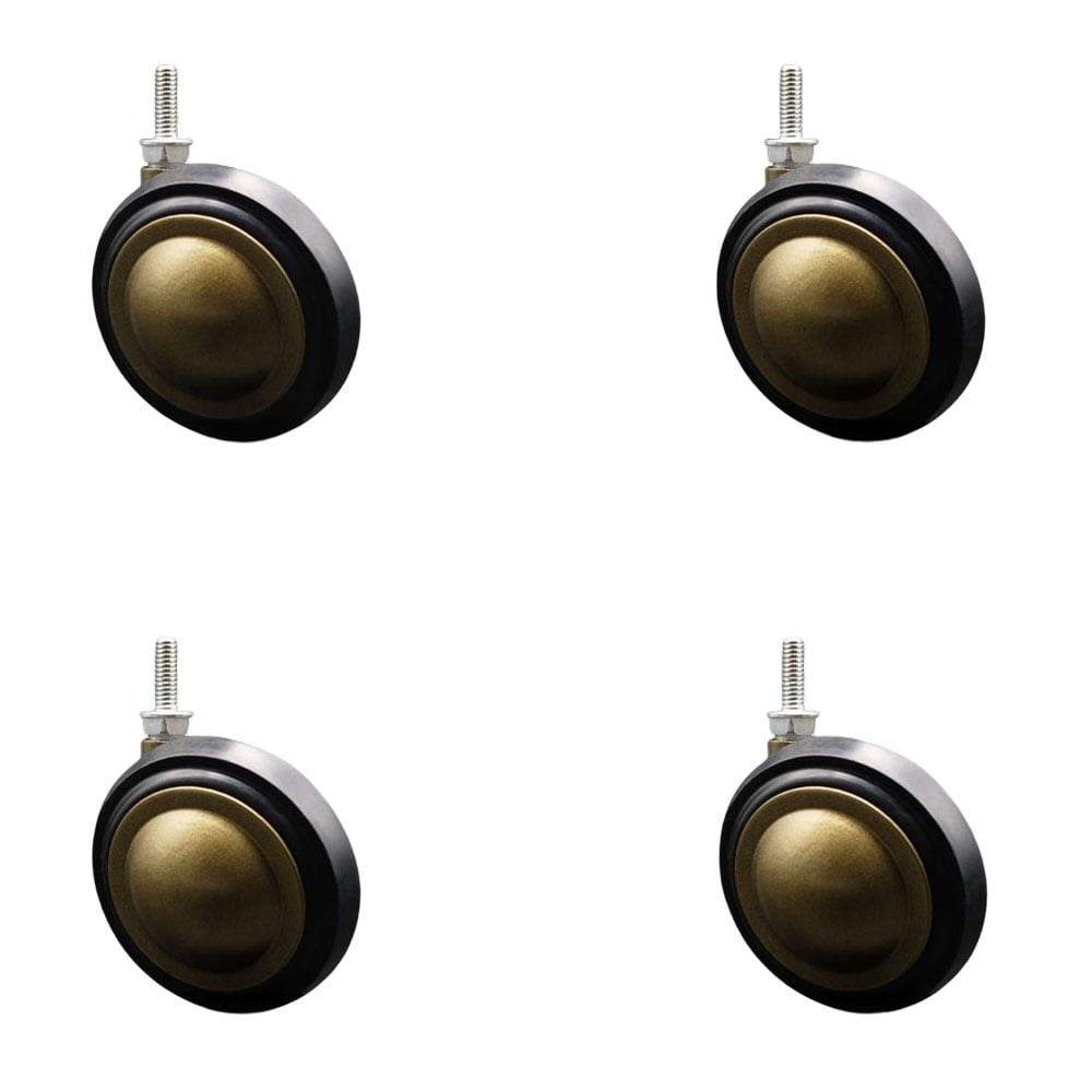 3 in. Swivel Metal & Soft Rubber Tread Ball Caster for Furniture Anique Brass Finish with 0.31 in. 18 TPI x 0.875 in. Threaded Stem - Set of 4
