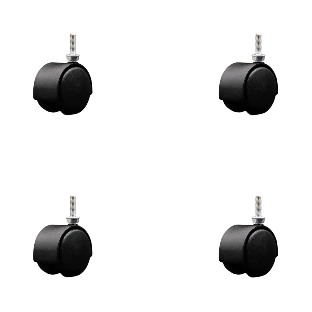 SCC-TS02S50D-NYS-FB-5161810-4 2 in. Flat Black Metal Hooded Twin Office Chair Wheel 0.31 in. 18 TPI by 1 in. Threaded Stems - Set of 4