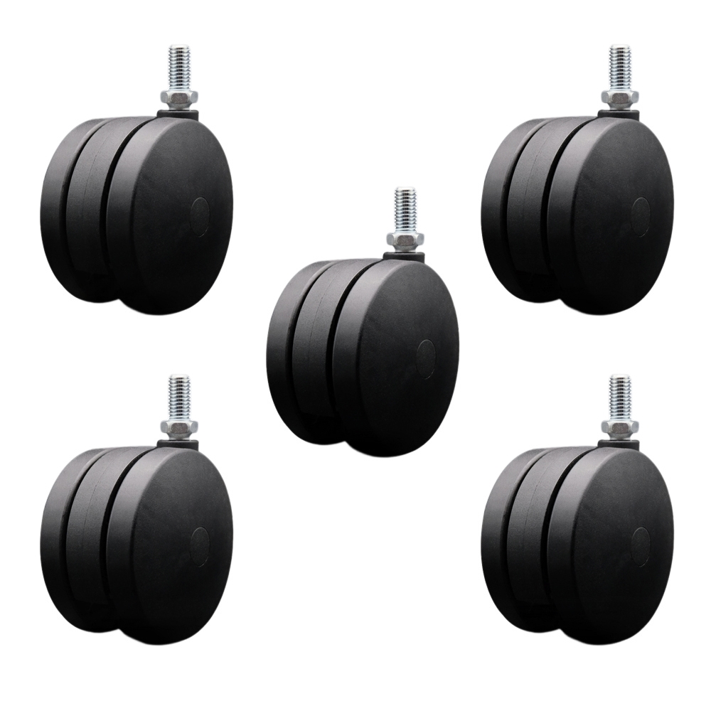 SCC-UHTS02S100-NYS-121310-5 4 in. Extra Large Heavy Duty Office Chair Wheels Nylon Twin Wheels 0.5 in. 13 TPI by 1 in. Threaded Stems - Set of 5