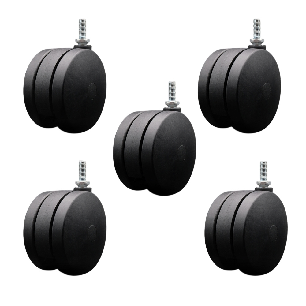 SCC-UHTS02S100-NYS-381610-5 4 in. Extra Large Heavy Duty Office Chair Wheels Nylon Twin Wheels 0.375 in. 16 TPI by 1 in. Threaded Stems - Set of 5