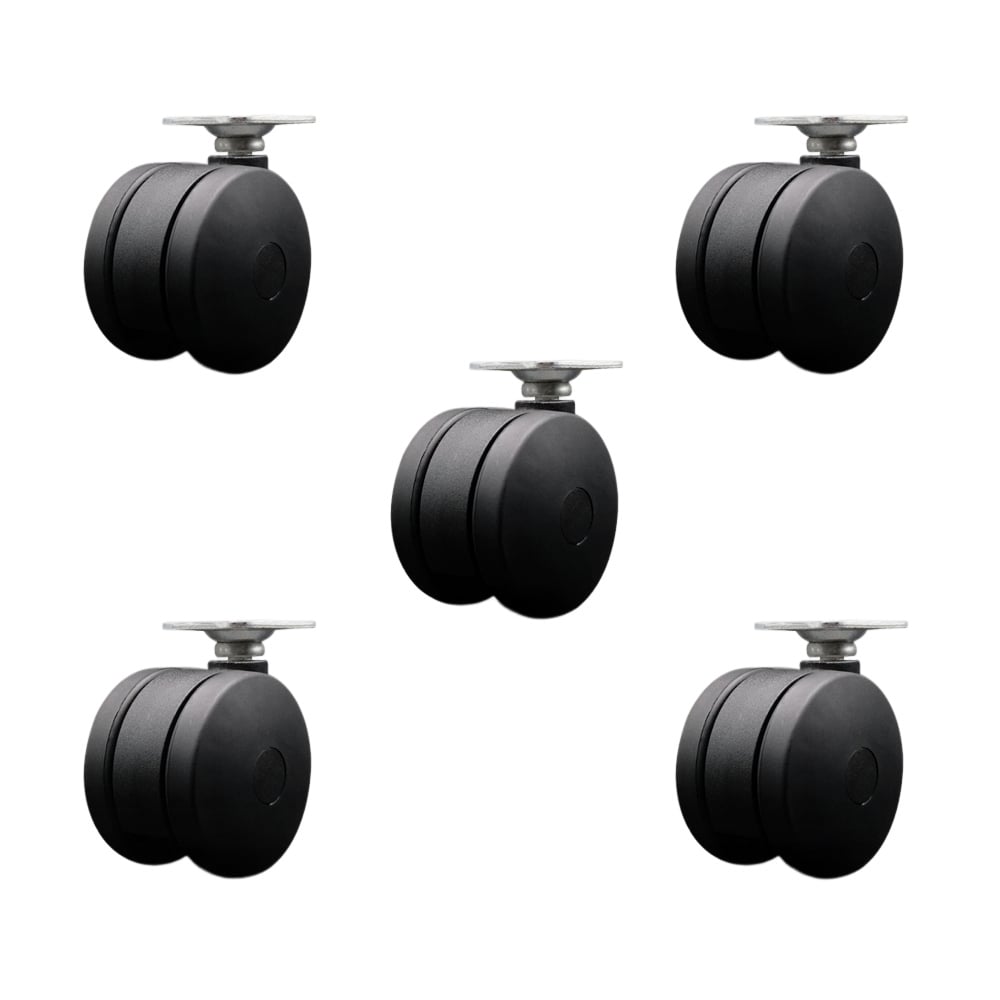 SCC-UHTP02S75-NYS-5 3 in. Extra Large Heavy Duty Office Chair Wheels Nylon Twin Wheels 1.5 in. by 1.5 in. Overall Top Plate - Set of 5