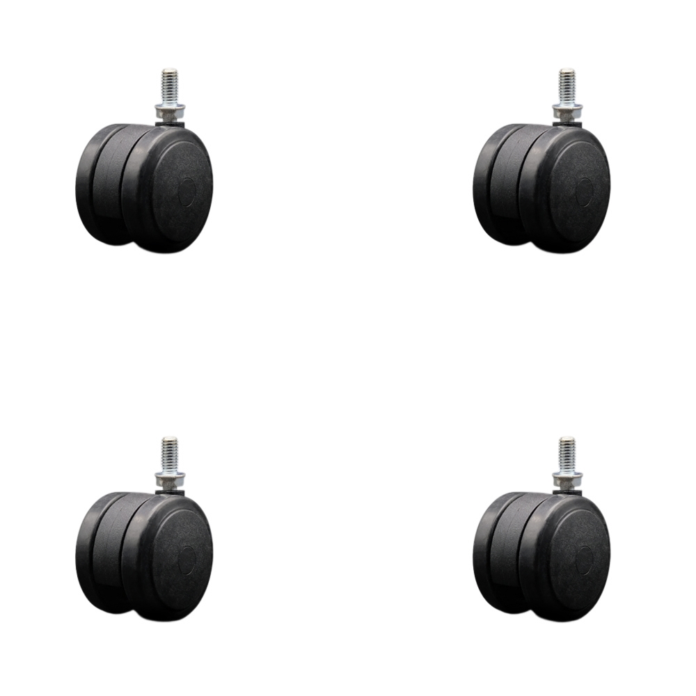2.38 in. Floor Safe Office Chair Wheels Black Non-Marking Thermoplastic Rubber Twin Wheels 0.38 in. - 16 TPI x 0.75 in. Threaded Stems - Set of 4
