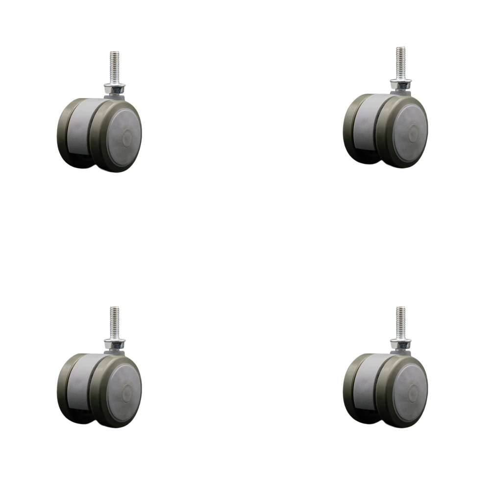 2 in. Floor Safe Office Chair Wheels Gray Non-Marking Thermoplastic Rubber Twin Wheels 0.31 in. - 18 TPI x 1 in. Threaded Stems - Set of 4