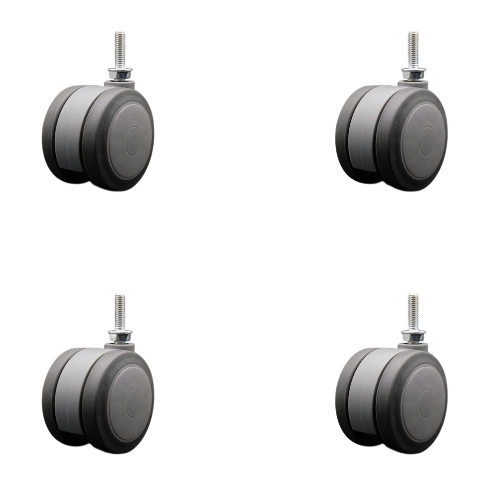 3 in. Extra Large Heavy Duty Floor Safe Office Chair Wheels Gray Non-Marking Twin Wheels 0.31 in. - 18 TPI x 1 in. Threaded Stems - Set of 4