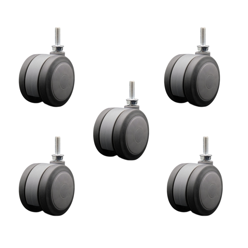 3 in. Extra Large Heavy Duty Floor Safe Office Chair Wheels Gray Non-Marking Twin Wheels 0.31 in. - 18 TPI x 1 in. Threaded Stems - Set of 5