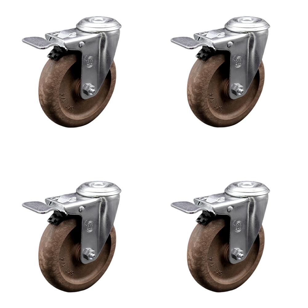 SCC-BHTTL20S514-GFNSHT-4 High Temperature Glass Filled Nylon Swivel Bolt Hole Caster with 5 x 1.25 in. Brown Wheels - Set of 4
