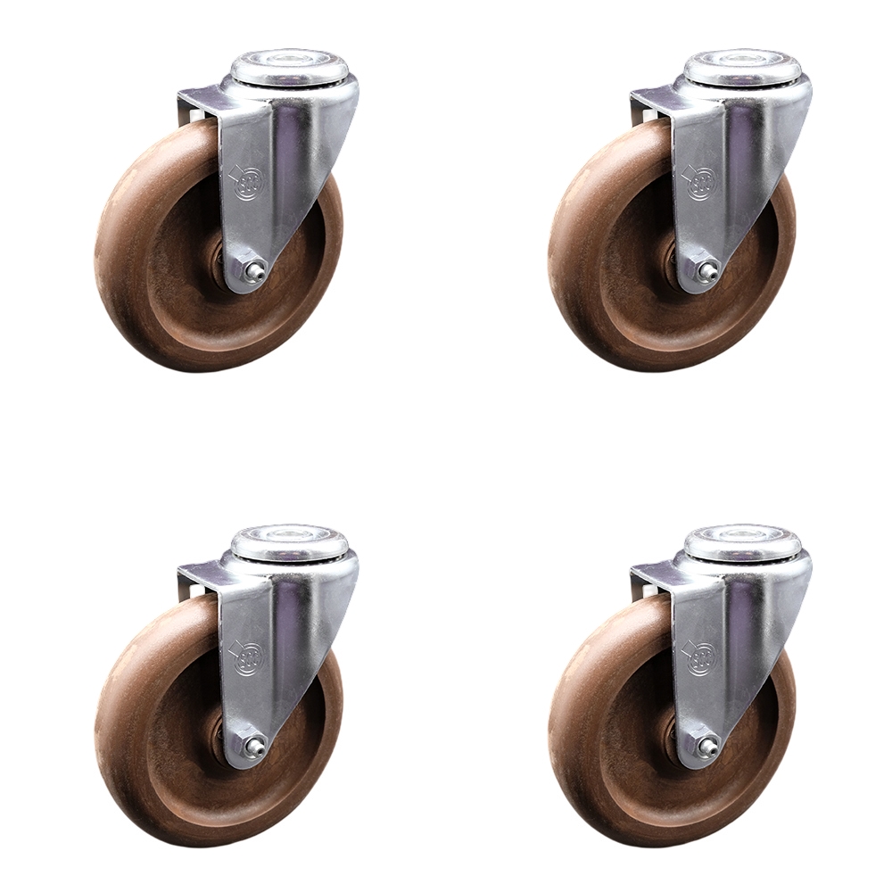 SCC-SSBH20S514-GFNSHT-4 Stainless Steel High Temperature Glass Filled Nylon Swivel Bolt Hole Caster with 5 x 1.25 in. Brown Wheels - Set of 4
