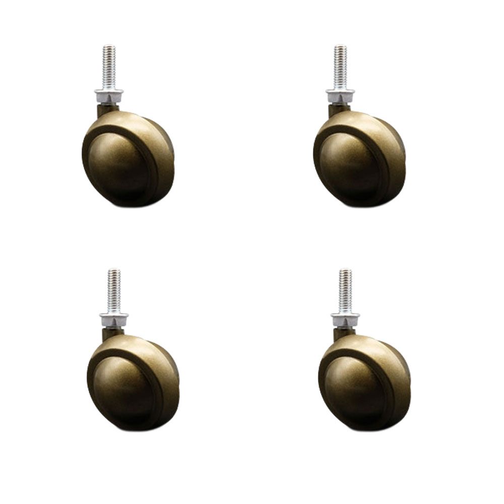 2 in. Swivel Metal Ball Caster Wheels for Furniture Windsor Antique Brass Finish with 0.31 in. 18 TPI x 1 in. Threaded Stem - Set of 4