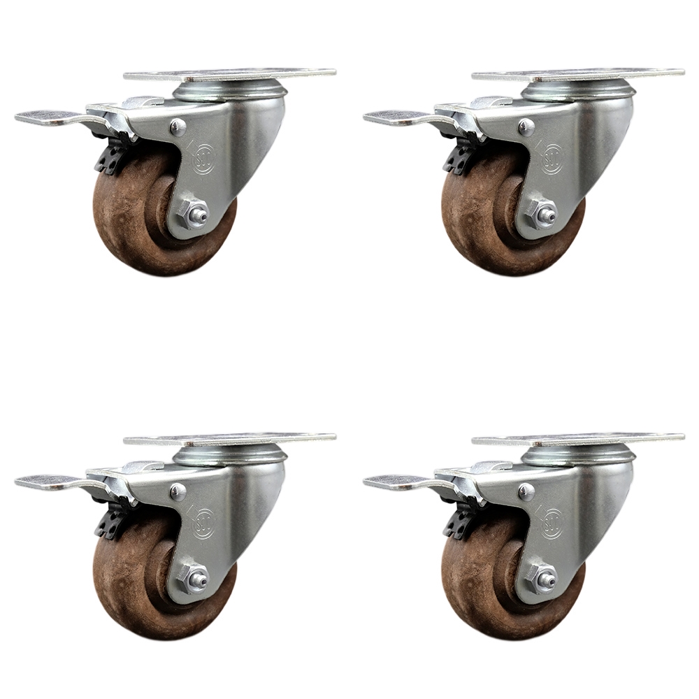SCC-SSTTL20S314-GFNSHT-4 Stainless Steel High Temperature Glass Filled Nylon Swivel Top Plate Caster with 3 x 1.25 in. Brown Wheels - Set of 4