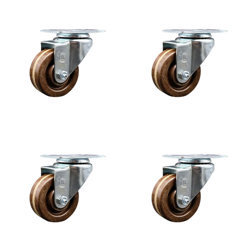 SCC-20S314-PHSHT-TP2-4 High Temperature Swivel Caster with 3 in. High Temperature Phenolic Wheel 3.13 x 4.13 in. Overall Top Plate - Set of 4