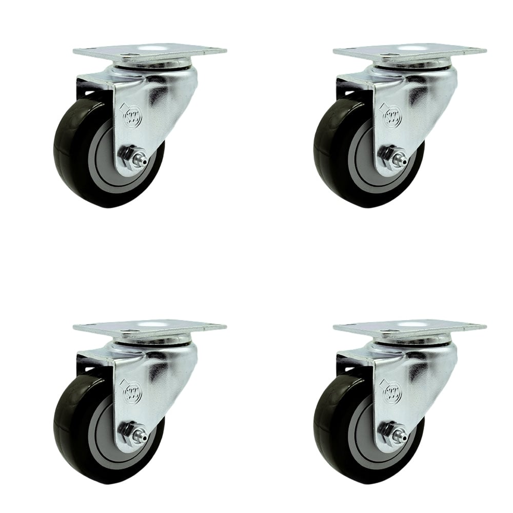 SCC-20S314-PPUB-BLK-TP2-4 Swivel Caster with 3 in. Black Polyurethane Wheel 3.13 x 4.13 in. Overall Top Plate - Set of 4