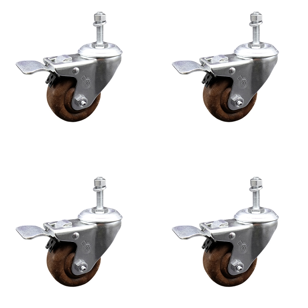 High Temperature Glass Filled Nylon Swivel Threaded Stem Caster with 3.5 x 1.25 in. Brown Wheels & 0.38 in. Stems - Set of 4