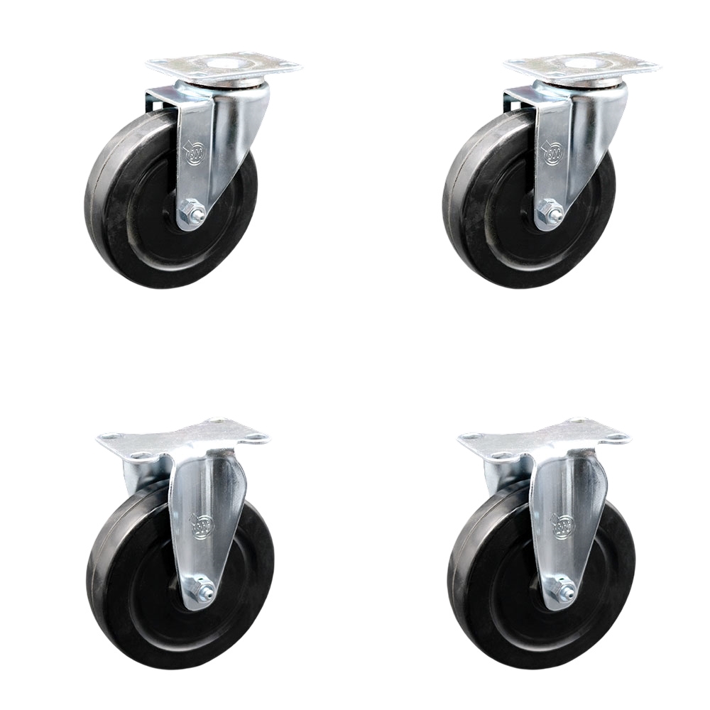 SCC-20S514-HRS-TP2-2-R-2 Swivel Caster with 2 Rigid Casters 5 in. Hard Rubber Wheel 3.13 x 4.13 in. Overall Top Plate - Set of 4