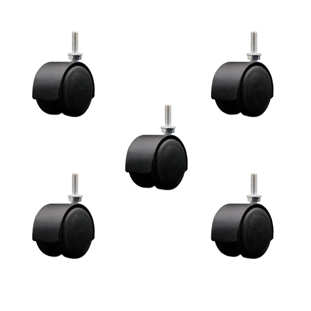 SCC-TS02S50D-NYU-FB-5161810-5 2 in. Floor Safe Flat Black Metal Hooded Twin Office Chair Wheel 0.31 in. 18 TPI x 1 in. Threaded Stems - Set of 5