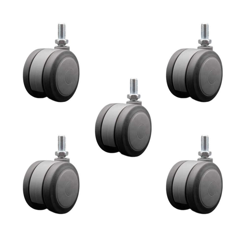 3 in. Extra Large Heavy Duty Floor Safe Office Chair Wheels Gray Non-Marking Twin Wheels 0.5 in. - 13 TPI x 1 in. Threaded Stems - Set of 5