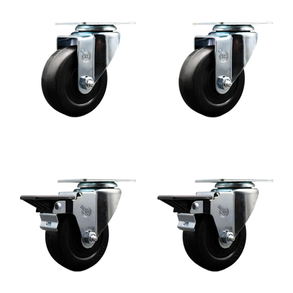 SCC-20S3514-HRS-2-PLB-2 Hard Rubber Swivel Top Plate Caster with 3.5 in. Black Wheels - Set of 4