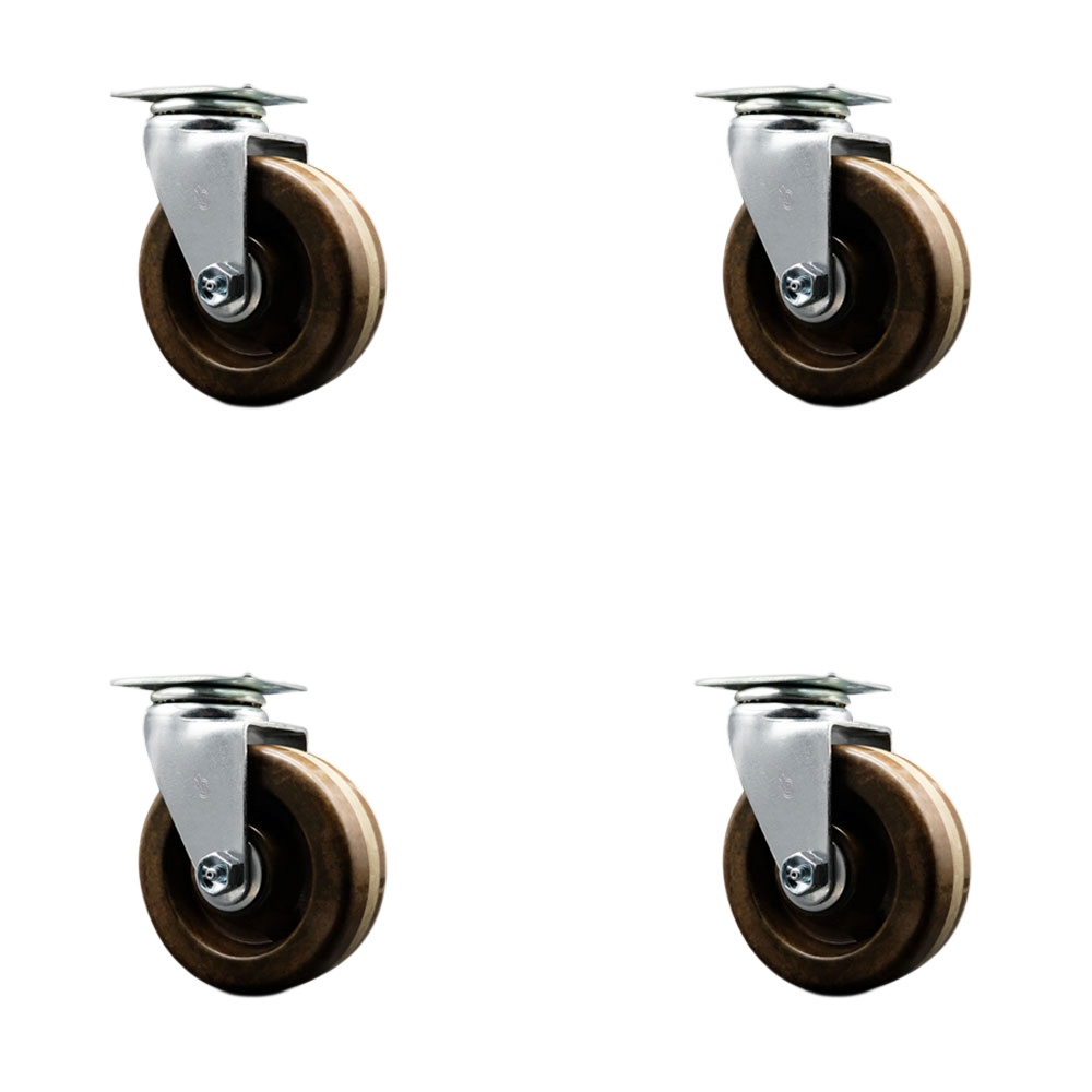 SCC-20S420-PHBZHT-4 Swivel Top Plate Caster Set Black 4 in. by 2 in. High Temperature Phenolic Wheel Bronze Bearing
