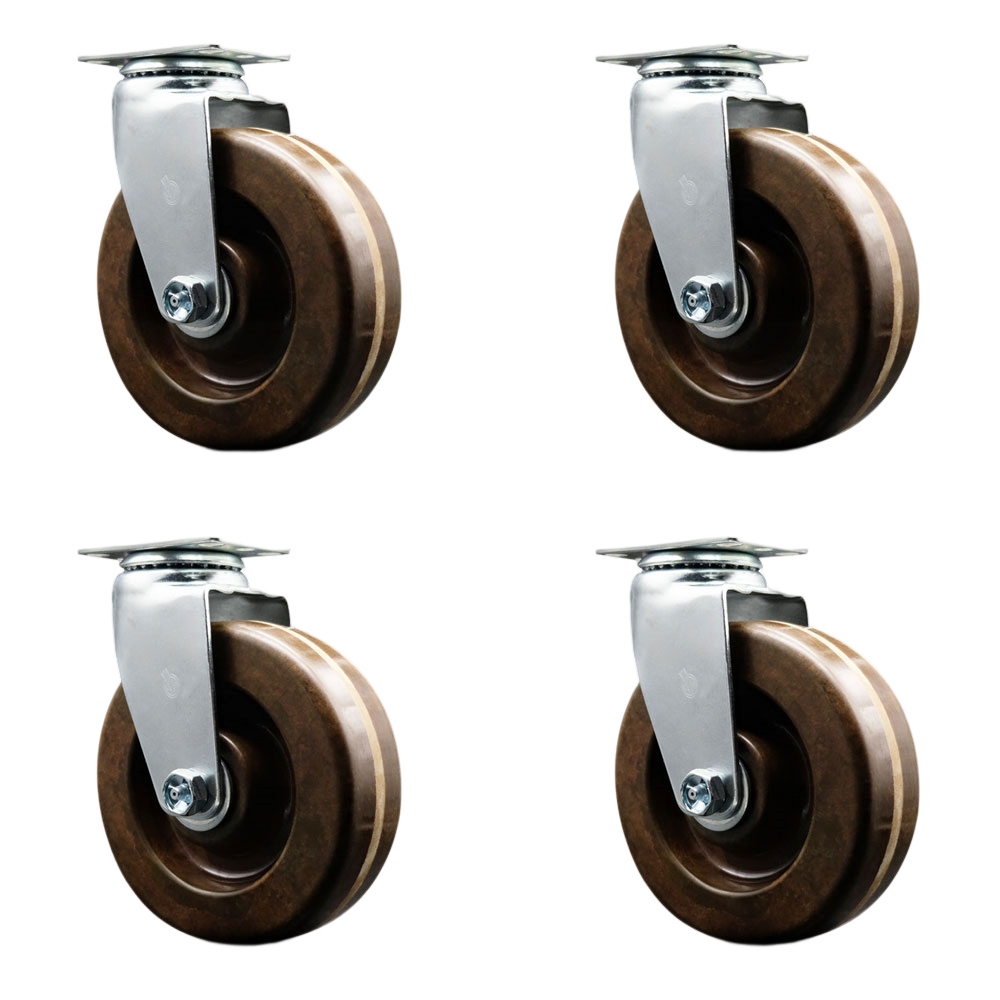 SCC-20S620-PHBZHT-4 Swivel Top Plate Caster Set Black 6 in. by 2 in. High Temperature Phenolic Wheel Bronze Bearing