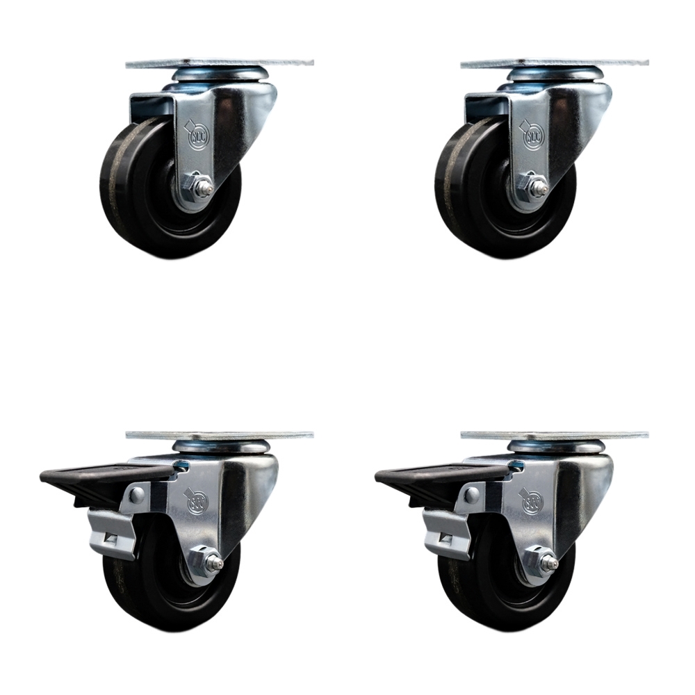 SCC-20S314-PHR-2-PLB-2 Phenolic Swivel Top Plate Caster with 3 in. Black Wheels with Roller Bearings - Set of 4