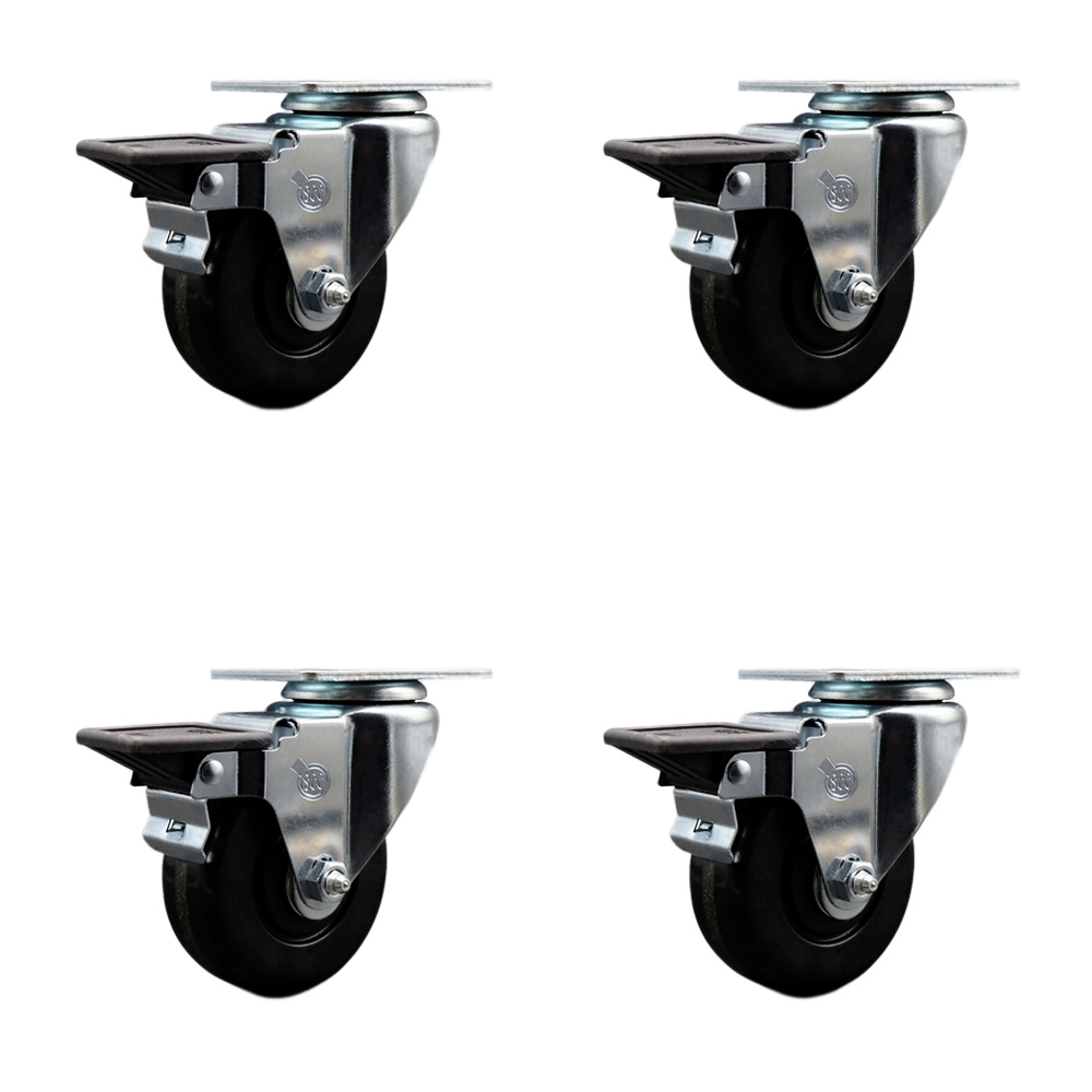 SCC-20S3514-PHS-PLB-4 Phenolic Swivel Top Plate Caster with 3.5 in. Black Wheels - Set of 4