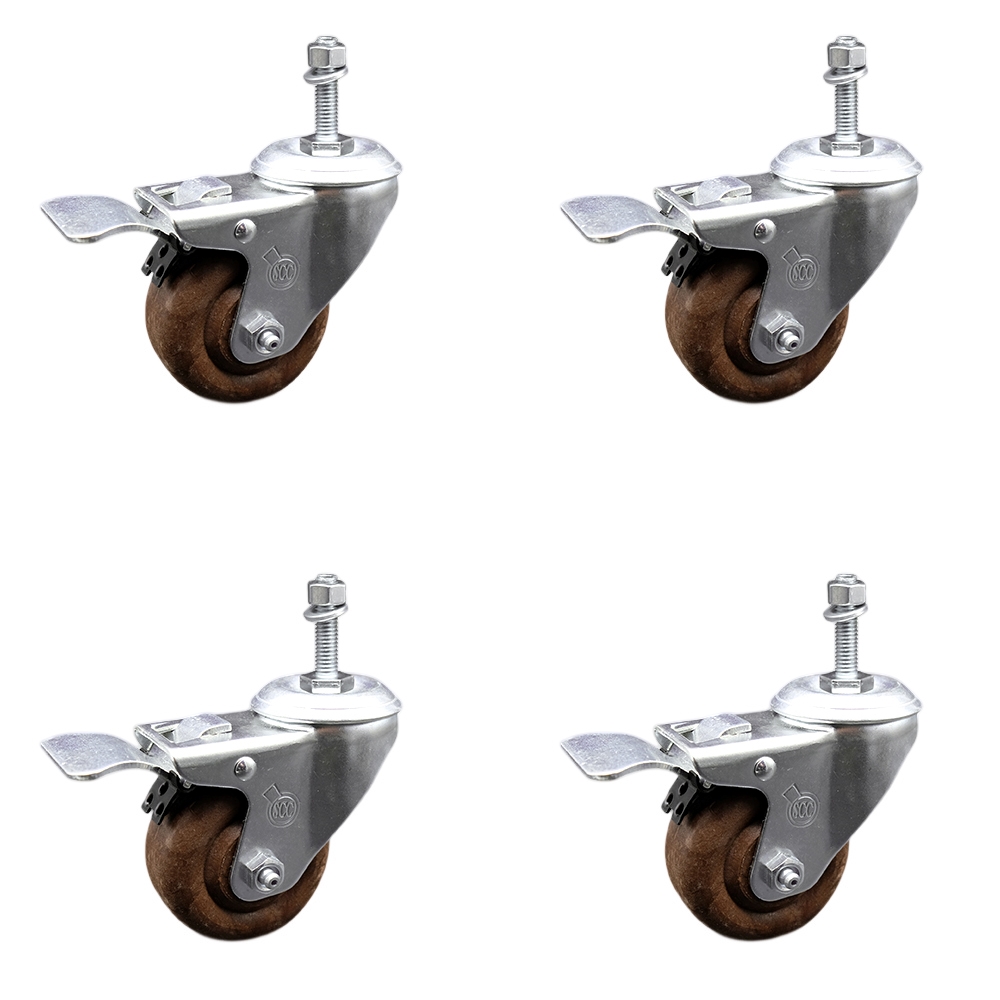 Stainless Steel High Temperature Glass Filled Nylon Swivel Threaded Stem Caster with 3.5 x 1.25 in. Brown Wheels & 10 mm Stems - Set of 4