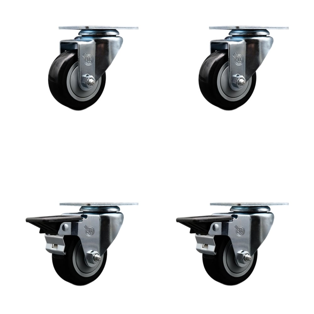 SCC-20S314-PPUB-BLK-2-PLB-2 Polyurethane Swivel Top Plate Caster with 3 in. Black Wheels - Set of 4