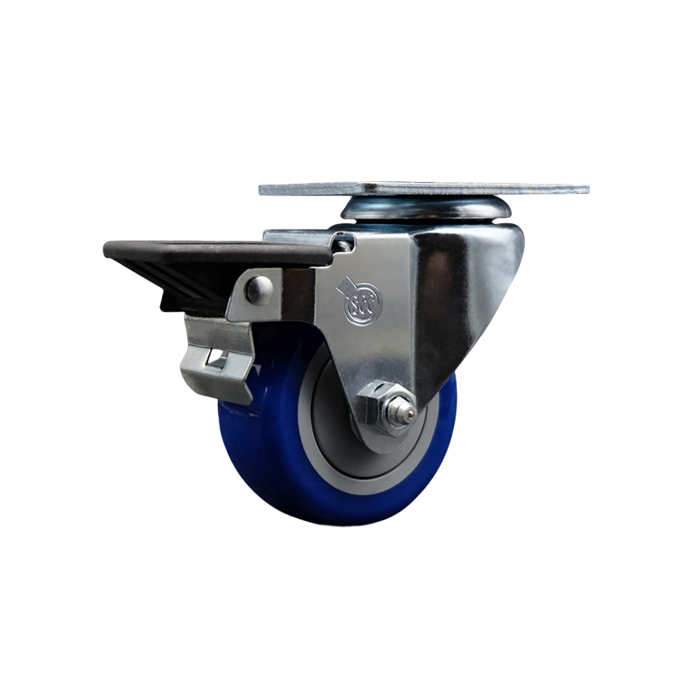 SCC-20S314-PPUB-BLUE-PLB Polyurethane Swivel Top Plate Swivel Caster with 3 in. Blue Wheel & Posi Locking Brake