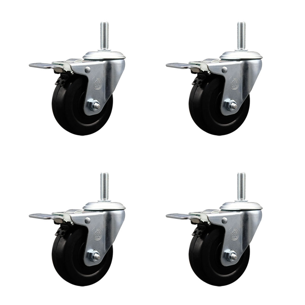 SCC-TSTTL20S3514-HRS-34212-4 Hard Rubber Swivel Threaded Stem Caster with 3.5 x 1.25 in. Black Wheels & 0.75 in. Stems - Set of 4