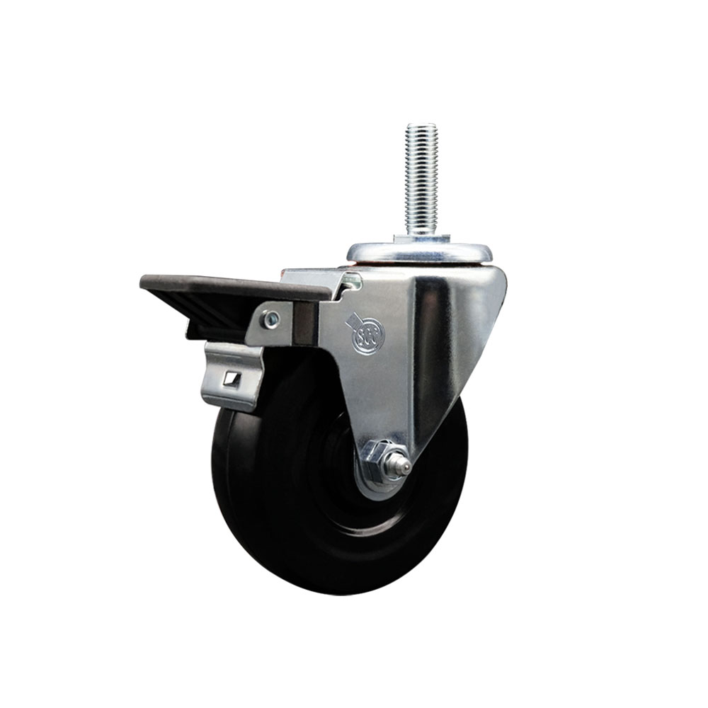 SCC-TS20S414-HRS-PLB-34212 Hard Rubber Swivel Threaded Stem Caster with 4 x 1.25 in. Black Wheel & 0.75 in. Stem & Posi Locking Brake