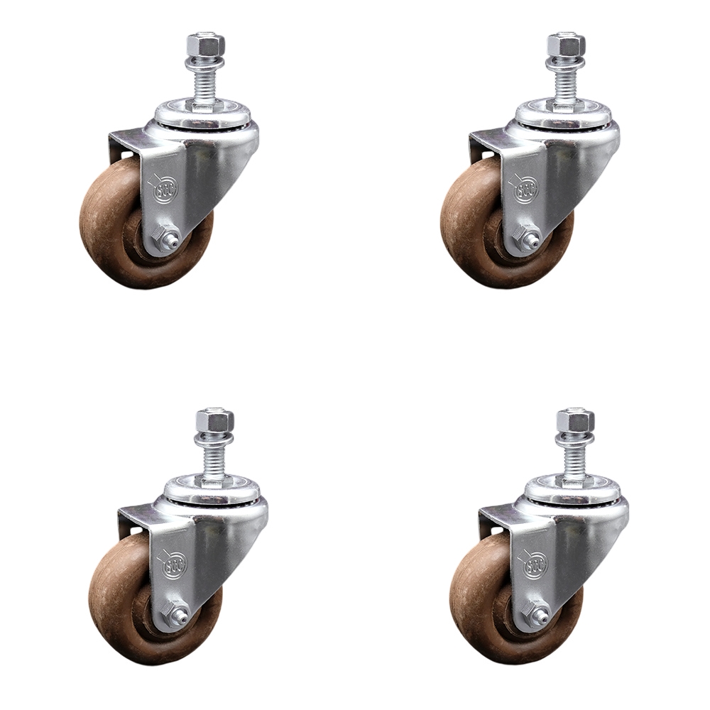 High Temperature Glass Filled Nylon Swivel Threaded Stem Caster with 3.5 x 1.25 in. Brown Wheels & 12 mm Stems - Set of 4