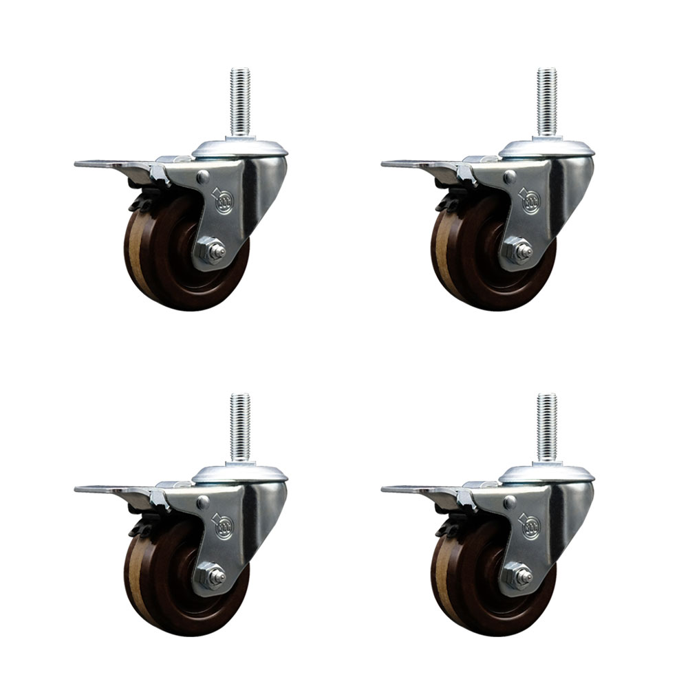 SCC-TSTTL20S314-PHRHT-34212-4 High Temperature Phenolic Swivel Threaded Stem Caster with 3 x 1.25 in. Brown Wheels & 0.75 in. Stems - Set of 4