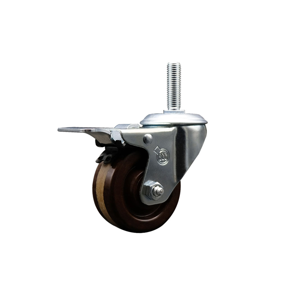 SCC-TSTTL20S314-PHRHT-58212 High Temperature Phenolic Swivel Threaded Stem Caster with 3 x 1.25 in. Brown Wheel & 0.63 in. Stem & Total Locking Brake