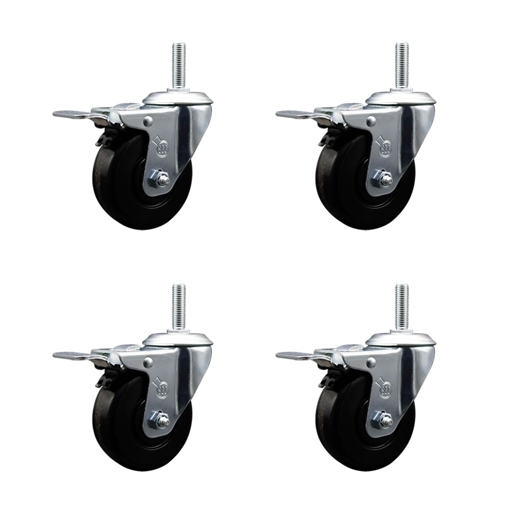 SCC-TSTTL20S3514-PHR-34212-4 Phenolic Swivel Threaded Stem Caster with 3.5 x 1.25 in. Black Wheels & 0.75 in. Stems - Set of 4