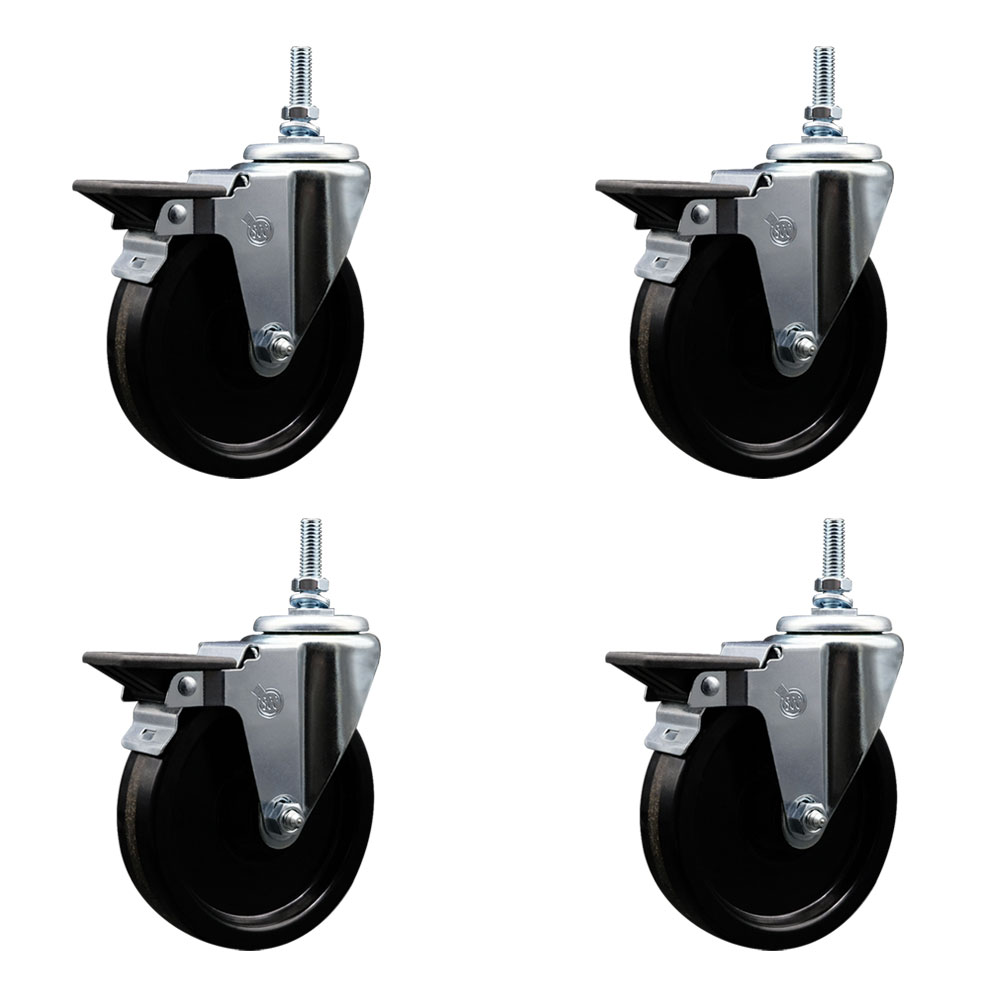 SCC-TS20S514-PHR-PLB-381615-4 Phenolic Swivel Threaded Stem Caster with 5 x 1.25 in. Black Wheels & 0.38 in. Stems - Set of 4