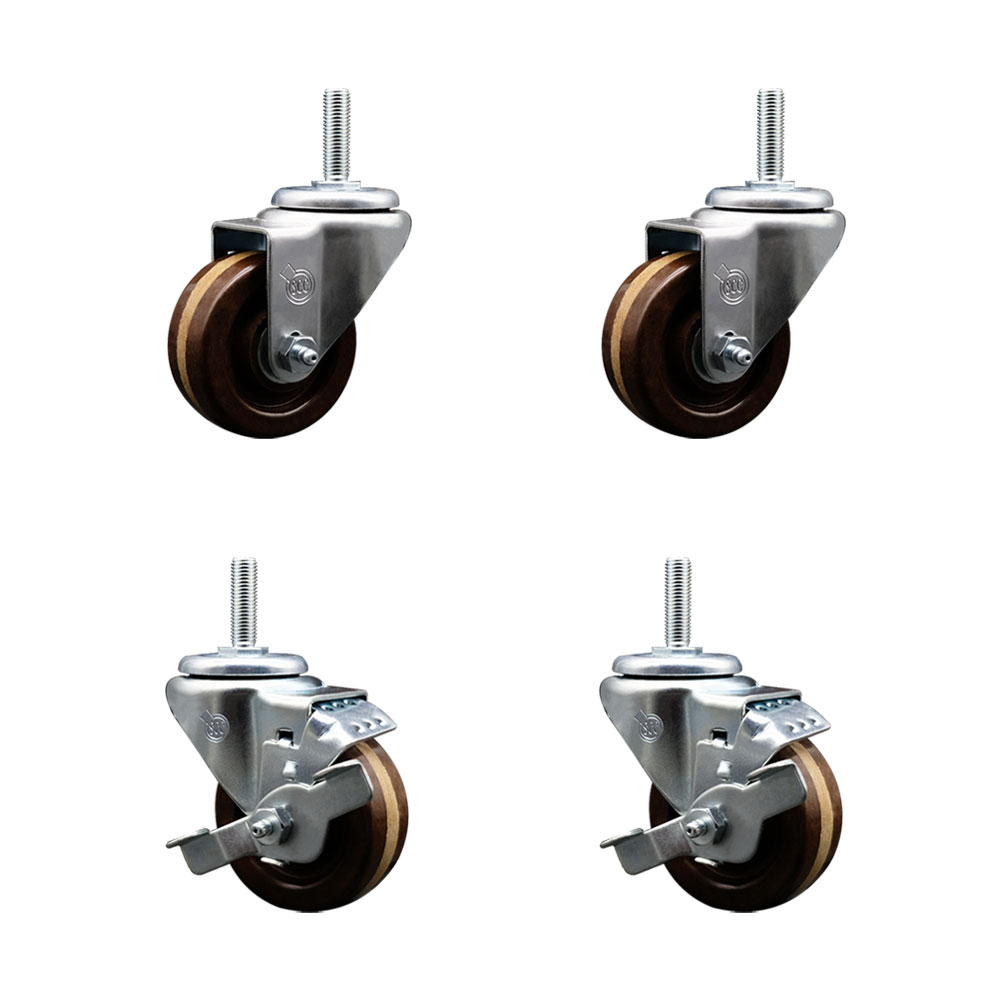 SCC-TS20S314-PHSHT-34212-2-TLB-2 High Temperature Phenolic Swivel Threaded Stem Caster with 3 x 1.25 in. Brown Wheels & 0.75 in. Stems - Set of 4