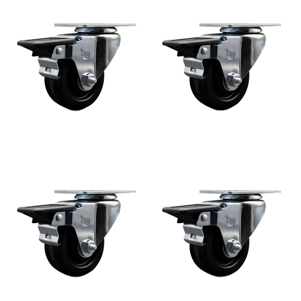 SCC-20S314-PHR-PLB-4 Phenolic Swivel Top Plate Caster with 3 in. Black Wheels with Roller Bearings - Set of 4