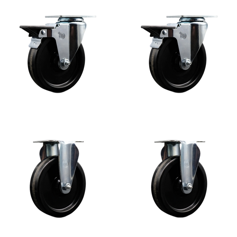 SCC-20S514-PHS-PLB-2-R-2 Phenolic Swivel Top Plate Caster with 5 in. Black Wheels - Set of 4