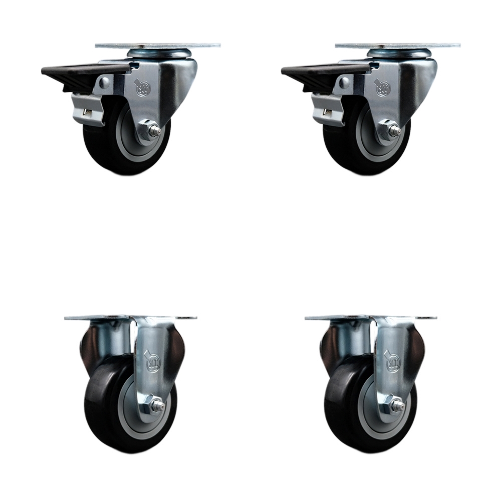 SCC-20S314-PPUB-BLK-PLB-2-R-2 Polyurethane Swivel Top Plate Caster with 3 in. Black Wheels - Set of 4